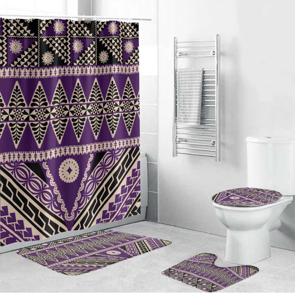 Vintage Bula Fiji Bathroom Set Purple Tapa Masi Motif LT9 Bathroom Set (4 pcs) Purple - Polynesian Pride