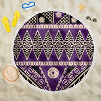 Vintage Bula Fiji Beach Blanket Purple Tapa Masi Motif LT9 One Size 150cm Purple - Polynesian Pride