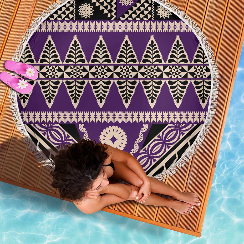 Vintage Bula Fiji Beach Blanket Purple Tapa Masi Motif LT9 - Polynesian Pride