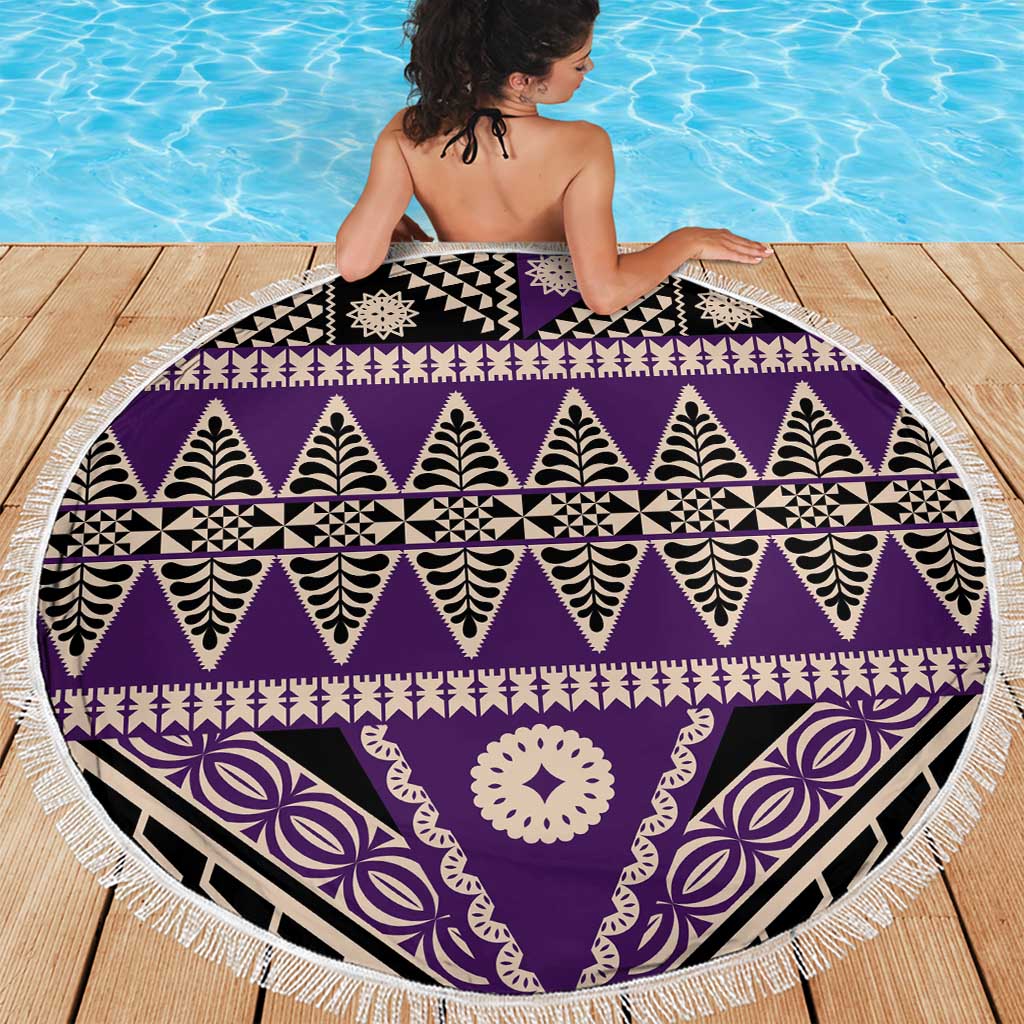 Vintage Bula Fiji Beach Blanket Purple Tapa Masi Motif LT9 - Polynesian Pride