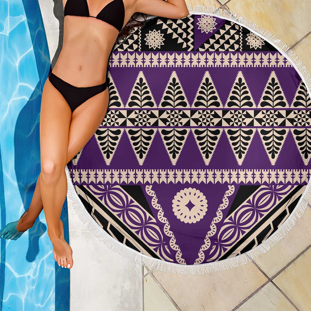 Vintage Bula Fiji Beach Blanket Purple Tapa Masi Motif LT9 - Polynesian Pride