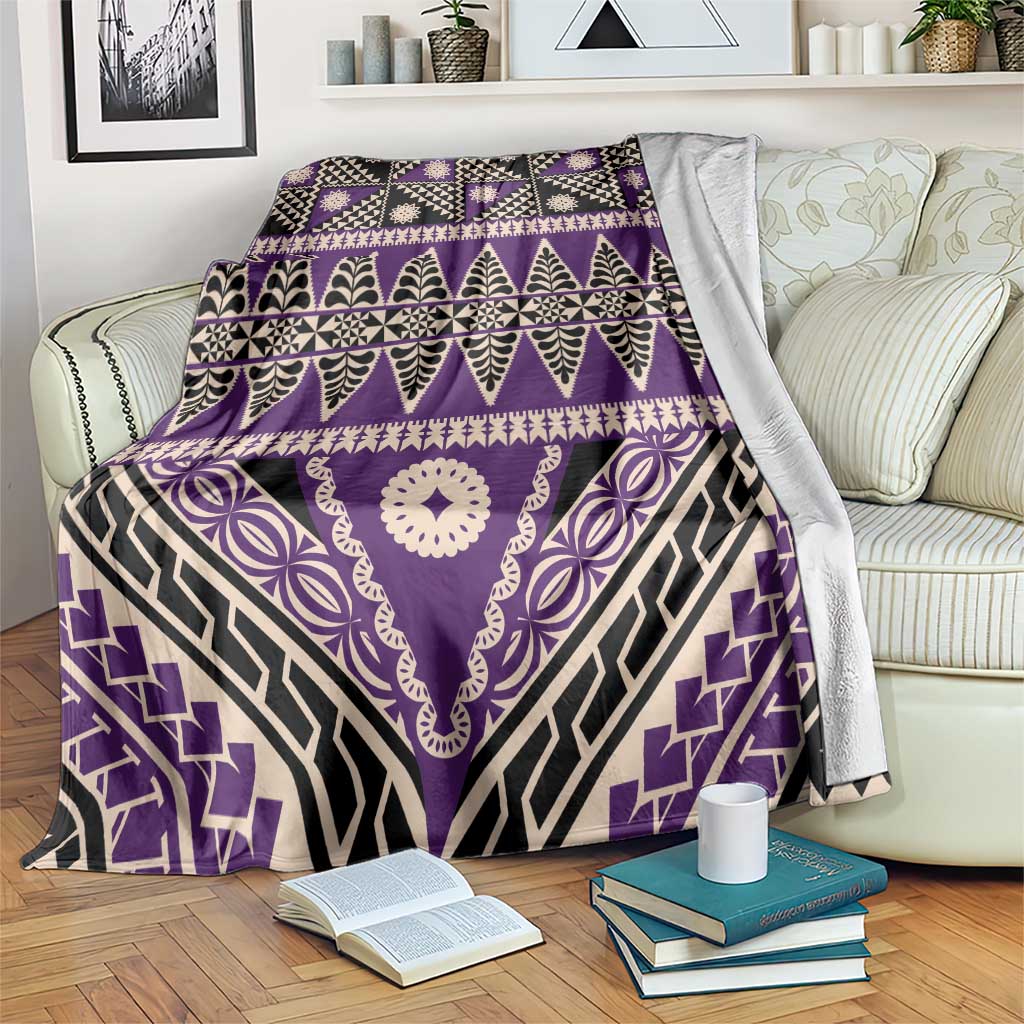 Vintage Bula Fiji Blanket Purple Tapa Masi Motif LT9 Purple - Polynesian Pride