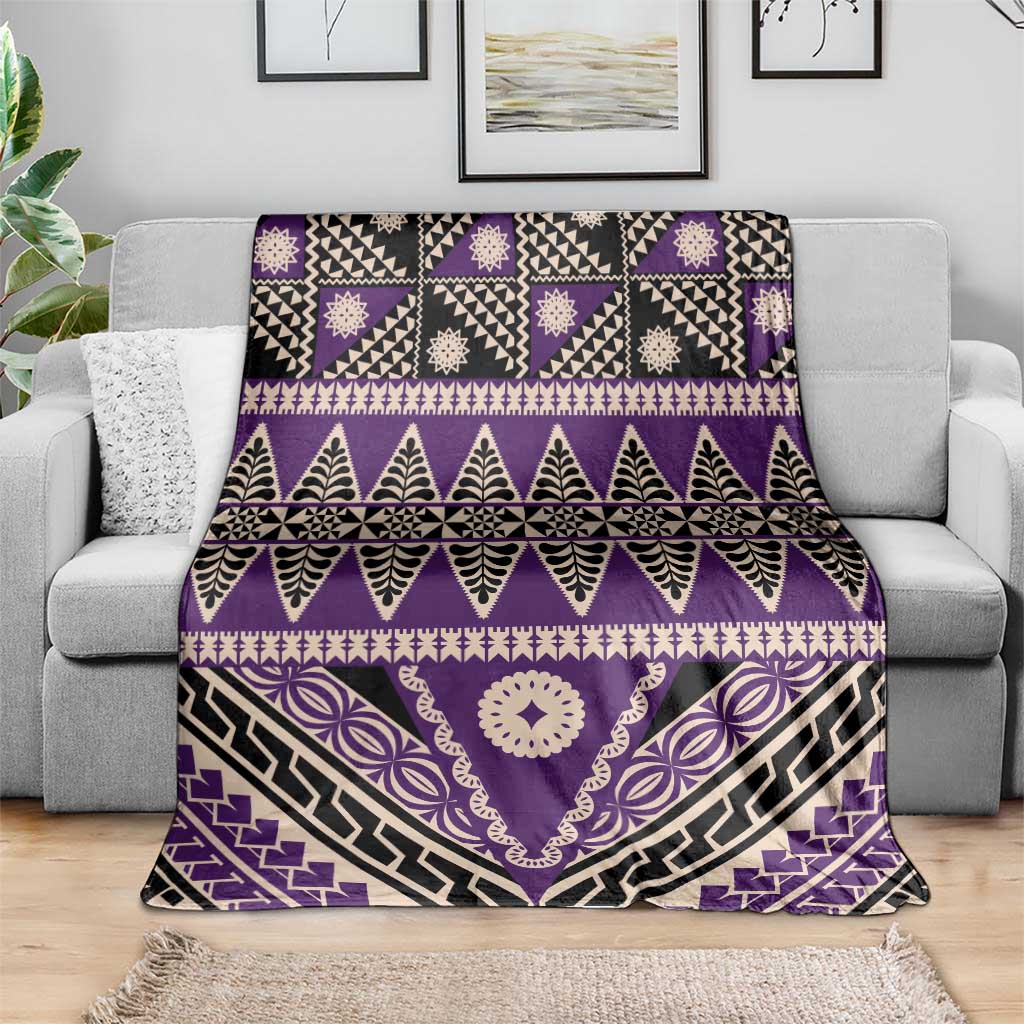 Vintage Bula Fiji Blanket Purple Tapa Masi Motif LT9 - Polynesian Pride
