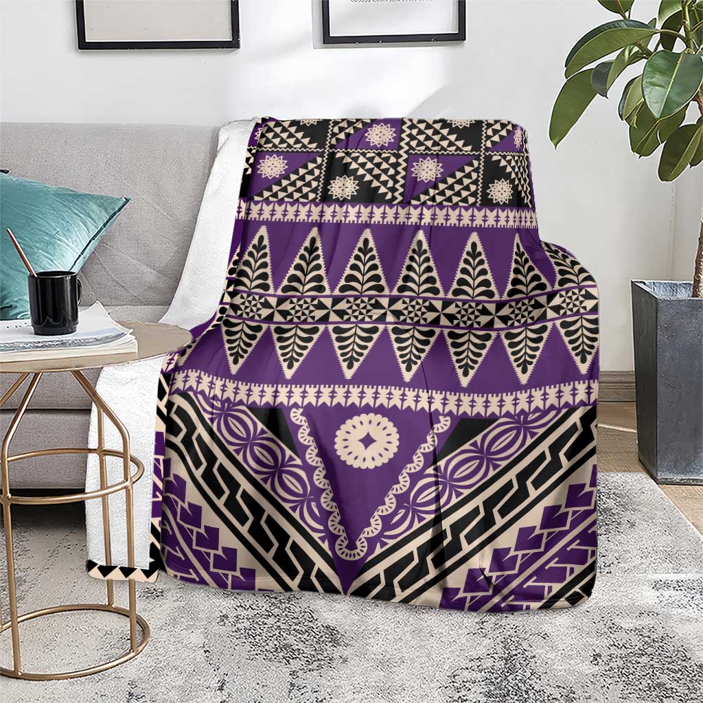 Vintage Bula Fiji Blanket Purple Tapa Masi Motif LT9 - Polynesian Pride