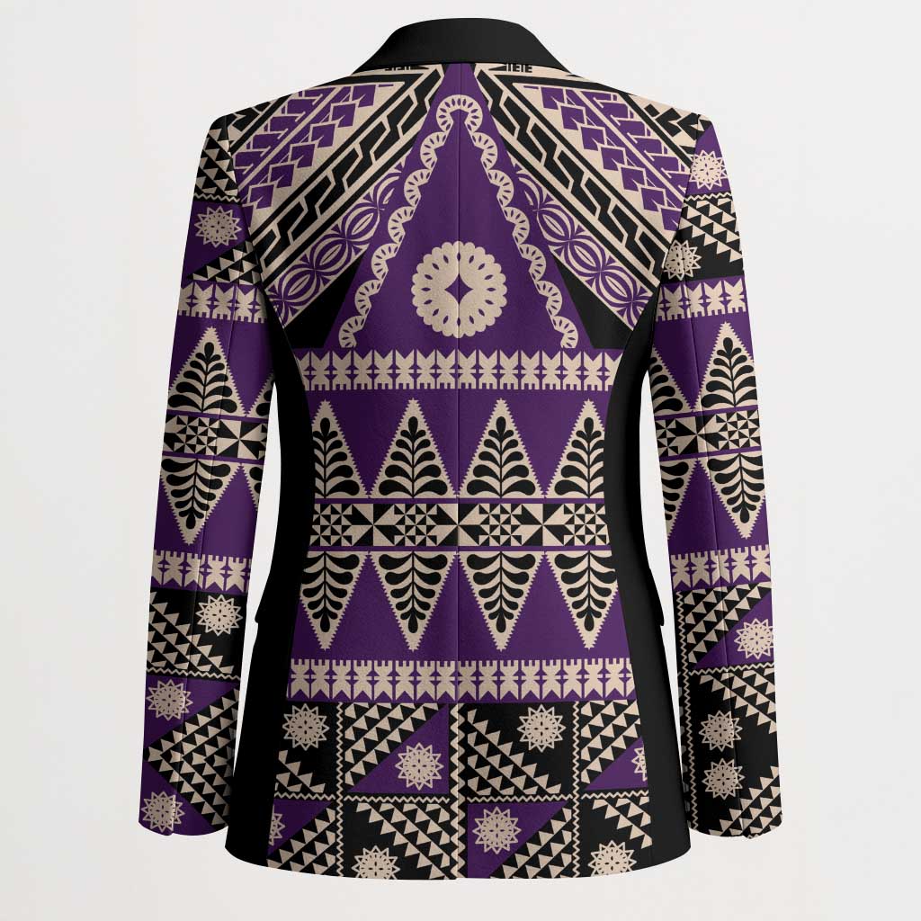 Vintage Bula Fiji Blazer Purple Tapa Masi Motif LT9 - Polynesian Pride