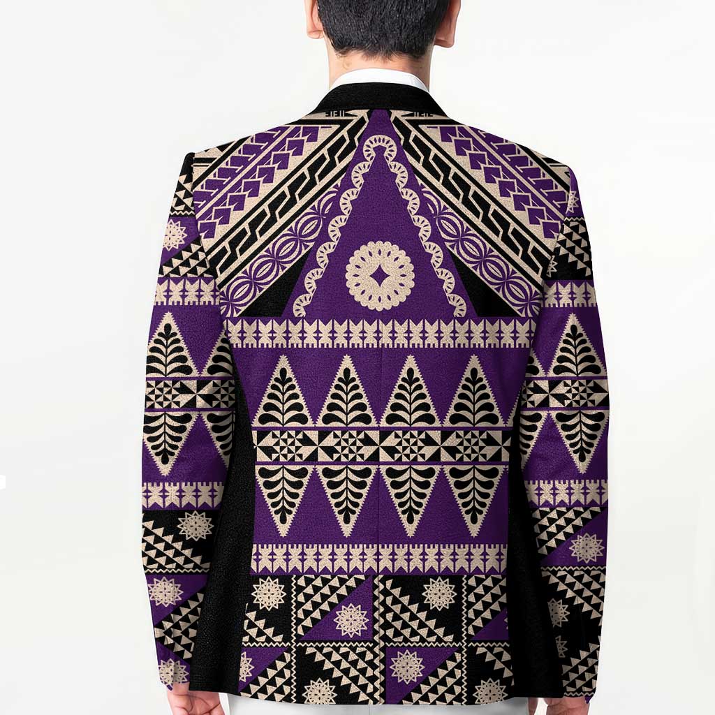 Vintage Bula Fiji Blazer Purple Tapa Masi Motif LT9 - Polynesian Pride