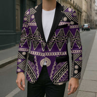 Vintage Bula Fiji Blazer Purple Tapa Masi Motif LT9 - Polynesian Pride