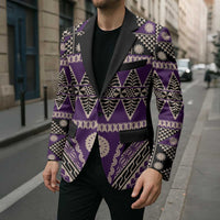 Vintage Bula Fiji Blazer Purple Tapa Masi Motif LT9 - Polynesian Pride