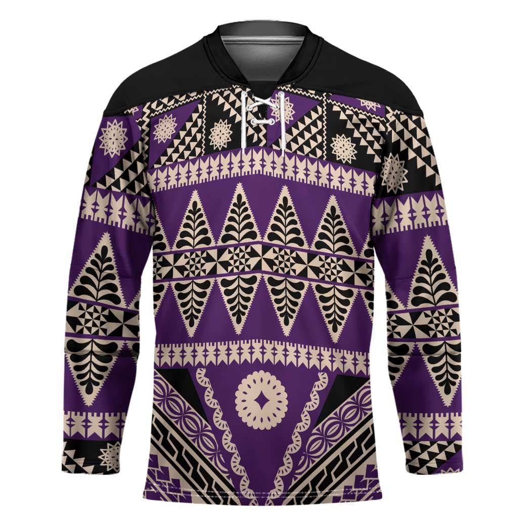 Vintage Bula Fiji Hockey Jersey Purple Tapa Masi Motif LT9 Unisex Purple - Polynesian Pride