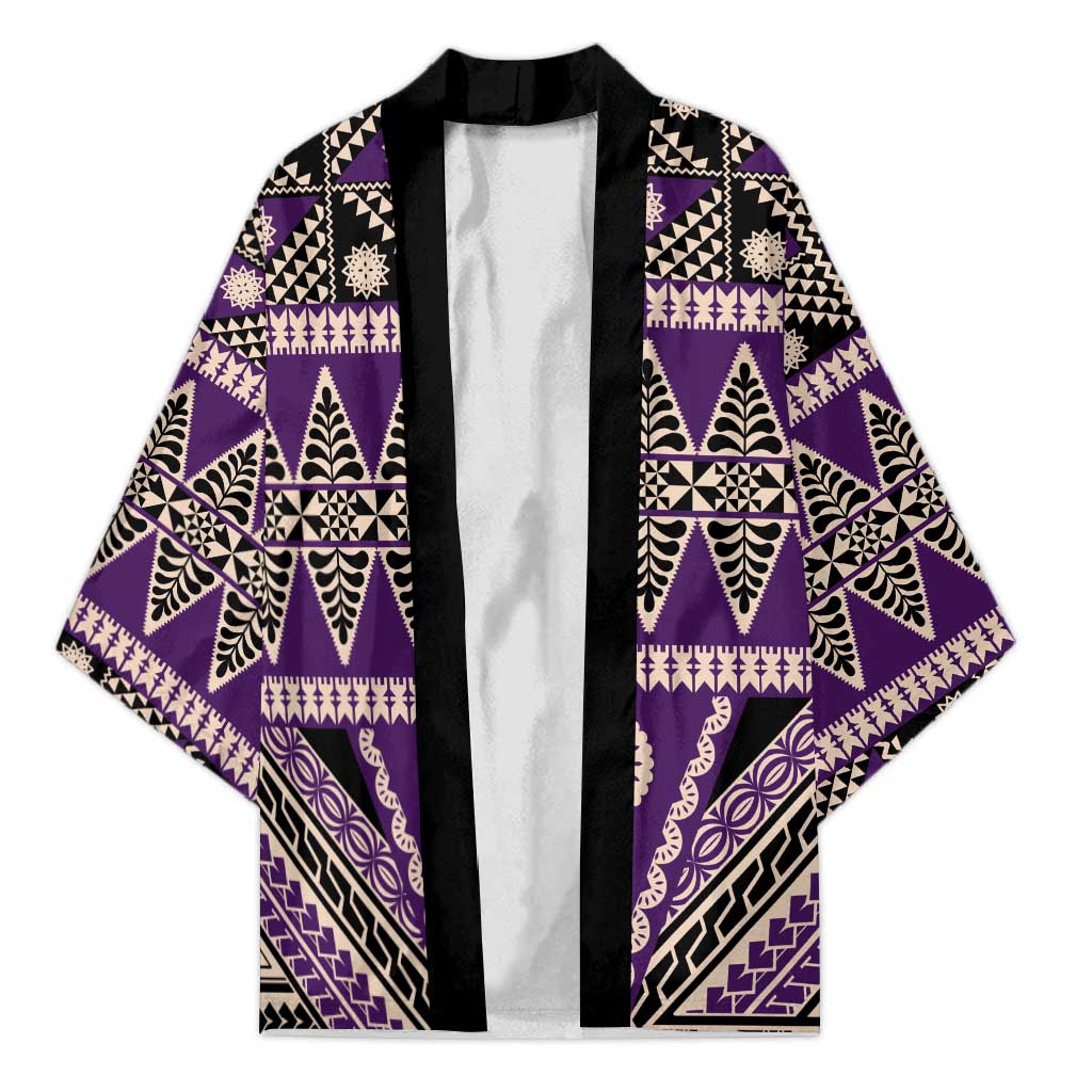 Vintage Bula Fiji Kimono Purple Tapa Masi Motif LT9 Unisex Purple - Polynesian Pride