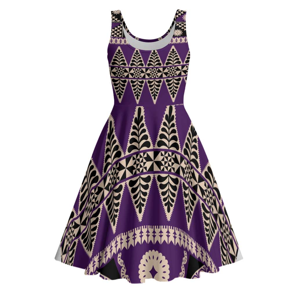 Vintage Bula Fiji Midi Dress Purple Tapa Masi Motif LT9 Purple - Polynesian Pride