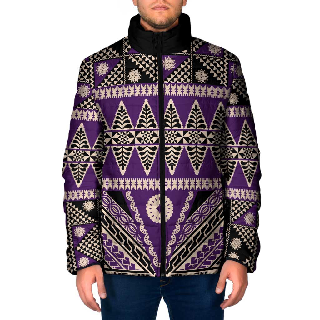 Vintage Bula Fiji Padded Jacket Purple Tapa Masi Motif LT9 Men Purple - Polynesian Pride
