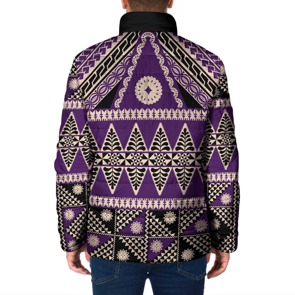 Vintage Bula Fiji Padded Jacket Purple Tapa Masi Motif LT9 - Polynesian Pride