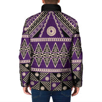 Vintage Bula Fiji Padded Jacket Purple Tapa Masi Motif LT9 - Polynesian Pride