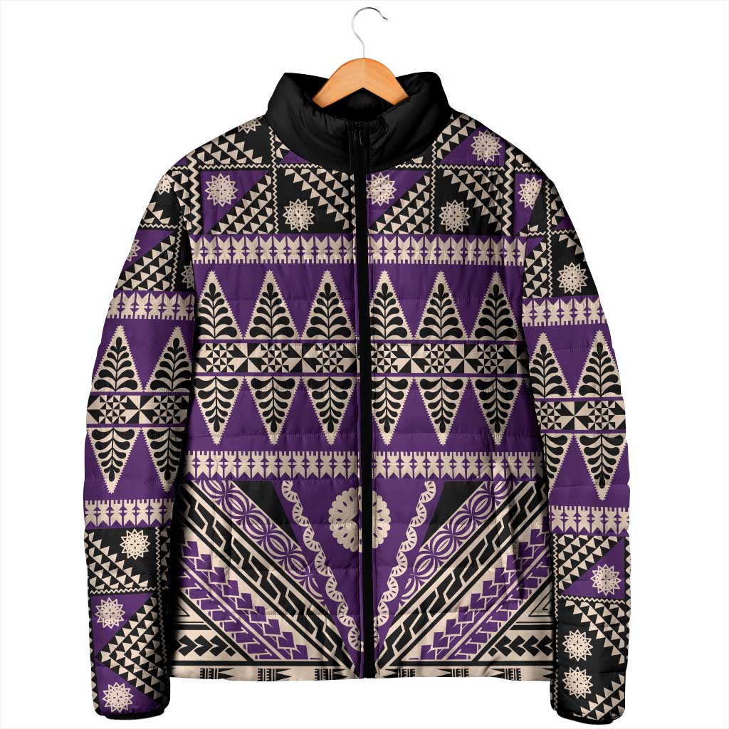 Vintage Bula Fiji Padded Jacket Purple Tapa Masi Motif LT9 - Polynesian Pride