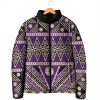 Vintage Bula Fiji Padded Jacket Purple Tapa Masi Motif LT9 - Polynesian Pride