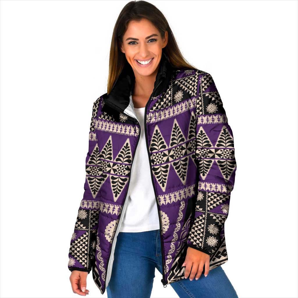 Vintage Bula Fiji Padded Jacket Purple Tapa Masi Motif LT9 Women Purple - Polynesian Pride