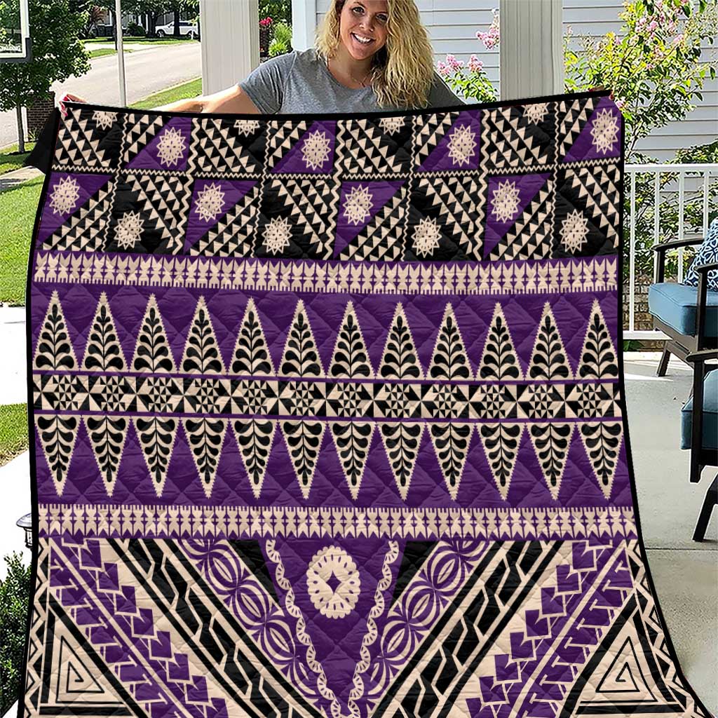 Vintage Bula Fiji Quilt Purple Tapa Masi Motif LT9 Purple - Polynesian Pride