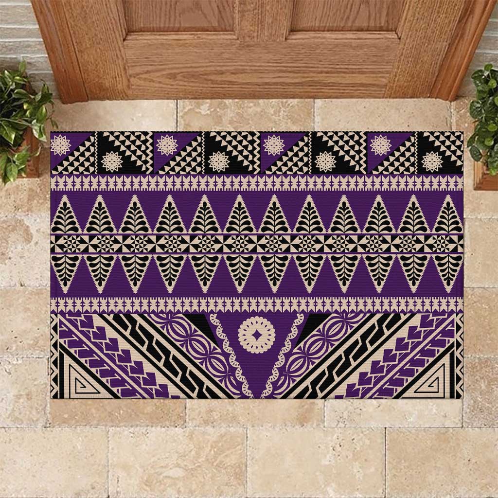 Vintage Bula Fiji Rubber Doormat Purple Tapa Masi Motif LT9 Purple - Polynesian Pride
