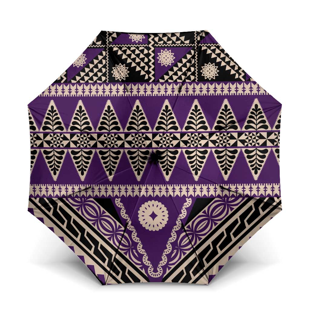 Vintage Bula Fiji Umbrella Purple Tapa Masi Motif LT9 One Size Folded 11.42 inch Opened Diameter 37.4 inch Purple - Polynesian Pride
