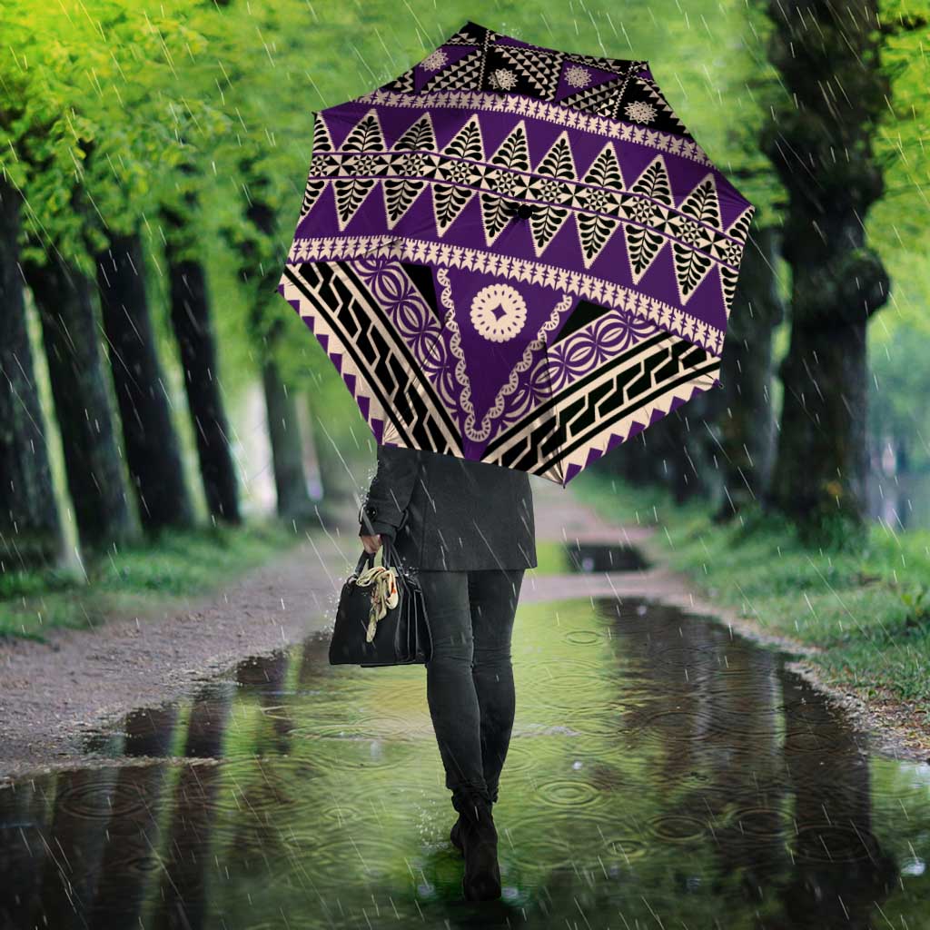 Vintage Bula Fiji Umbrella Purple Tapa Masi Motif LT9 - Polynesian Pride