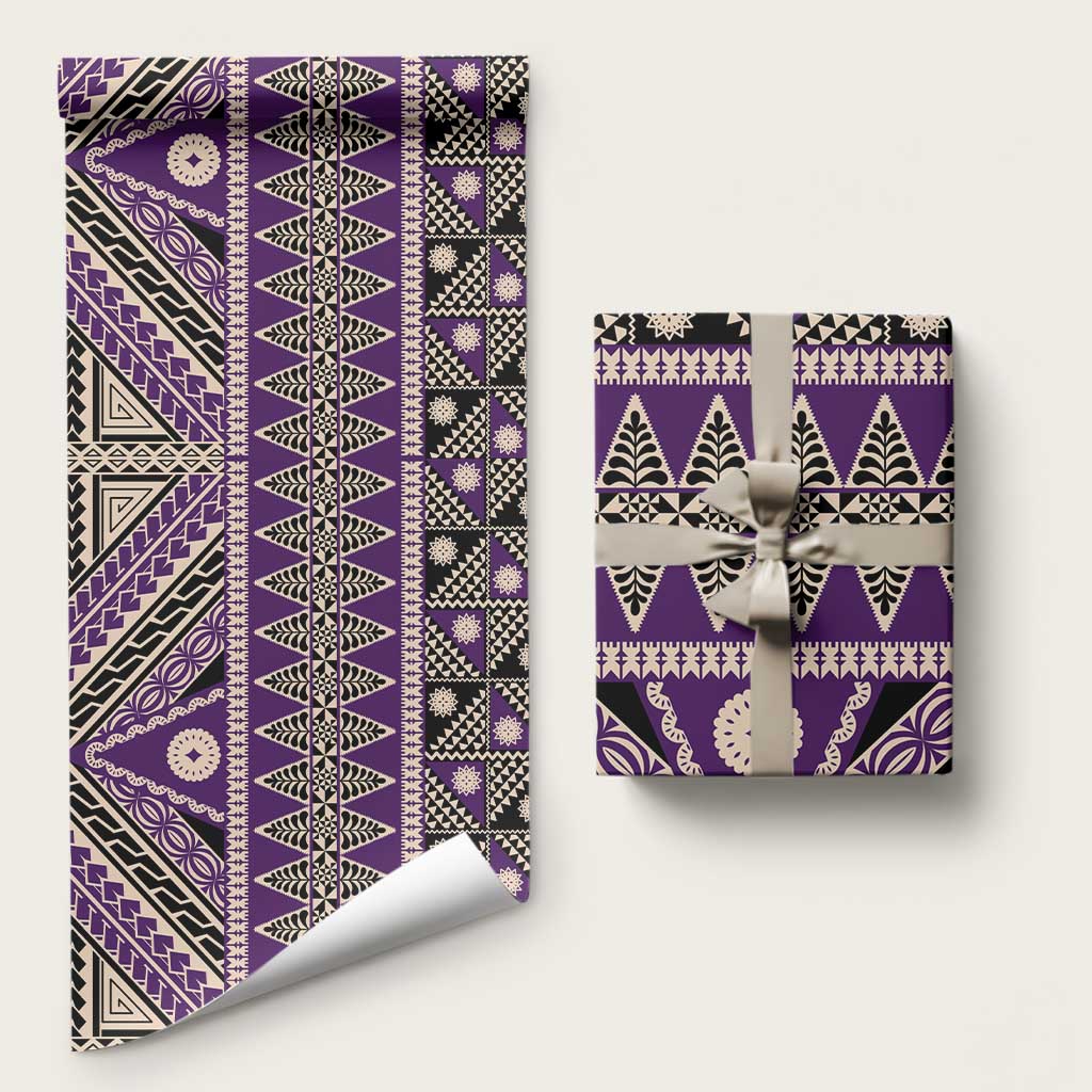 Vintage Bula Fiji Wrapping Paper Purple Tapa Masi Motif LT9 58" × 23" Purple - Polynesian Pride