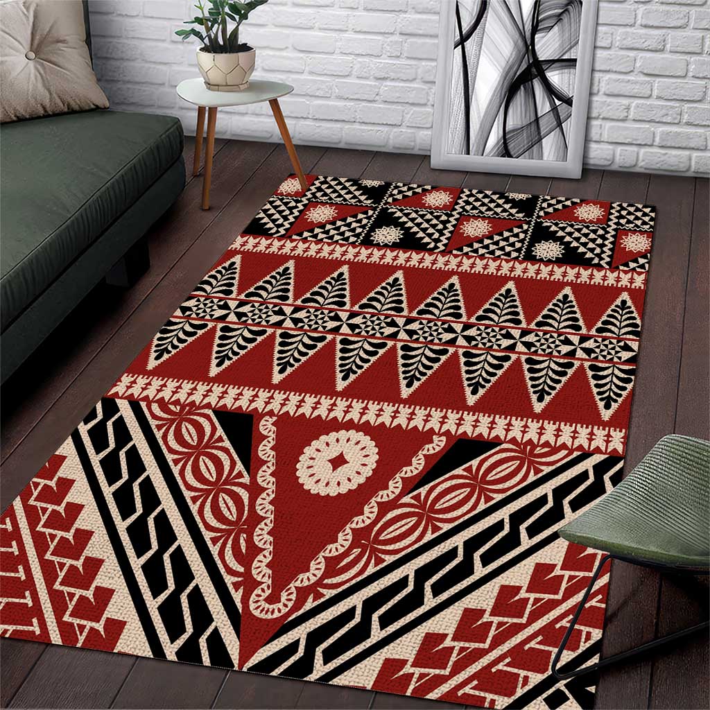 Vintage Bula Fiji Area Rug Red Tapa Masi Motif LT9 Red - Polynesian Pride