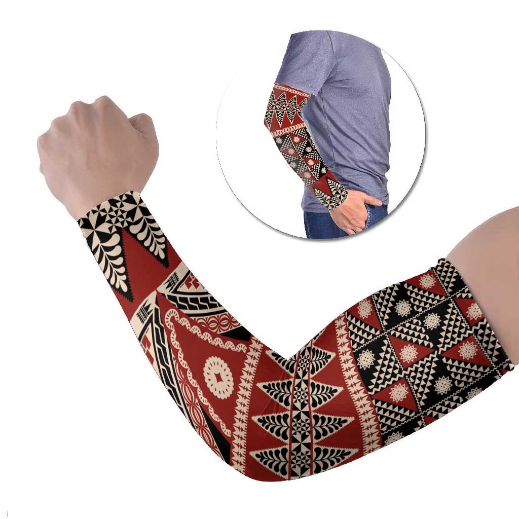 Vintage Bula Fiji Arm Sleeves Red Tapa Masi Motif LT9 Set of 2 Red - Polynesian Pride