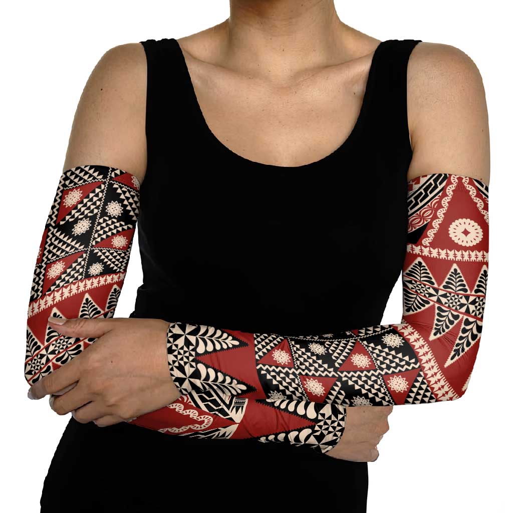 Vintage Bula Fiji Arm Sleeves Red Tapa Masi Motif LT9 - Polynesian Pride