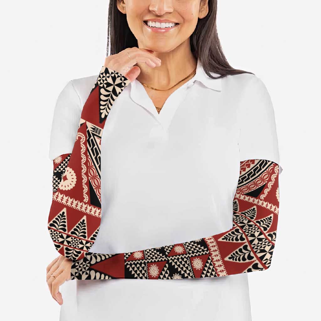 Vintage Bula Fiji Arm Sleeves Red Tapa Masi Motif LT9 - Polynesian Pride