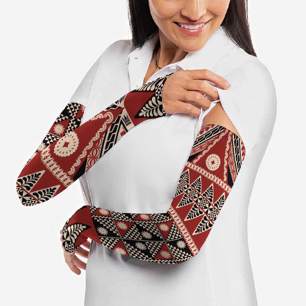 Vintage Bula Fiji Arm Sleeves Red Tapa Masi Motif LT9 - Polynesian Pride