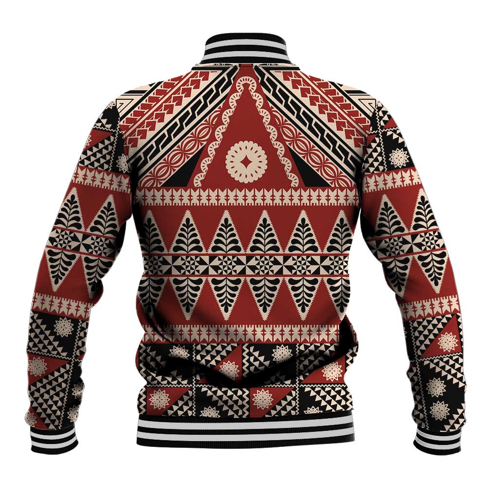 Vintage Bula Fiji Baseball Jacket Red Tapa Masi Motif LT9 - Polynesian Pride