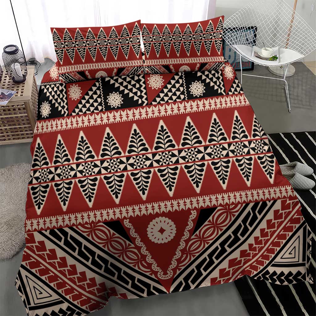 Vintage Bula Fiji Bedding Set Red Tapa Masi Motif LT9 - Polynesian Pride