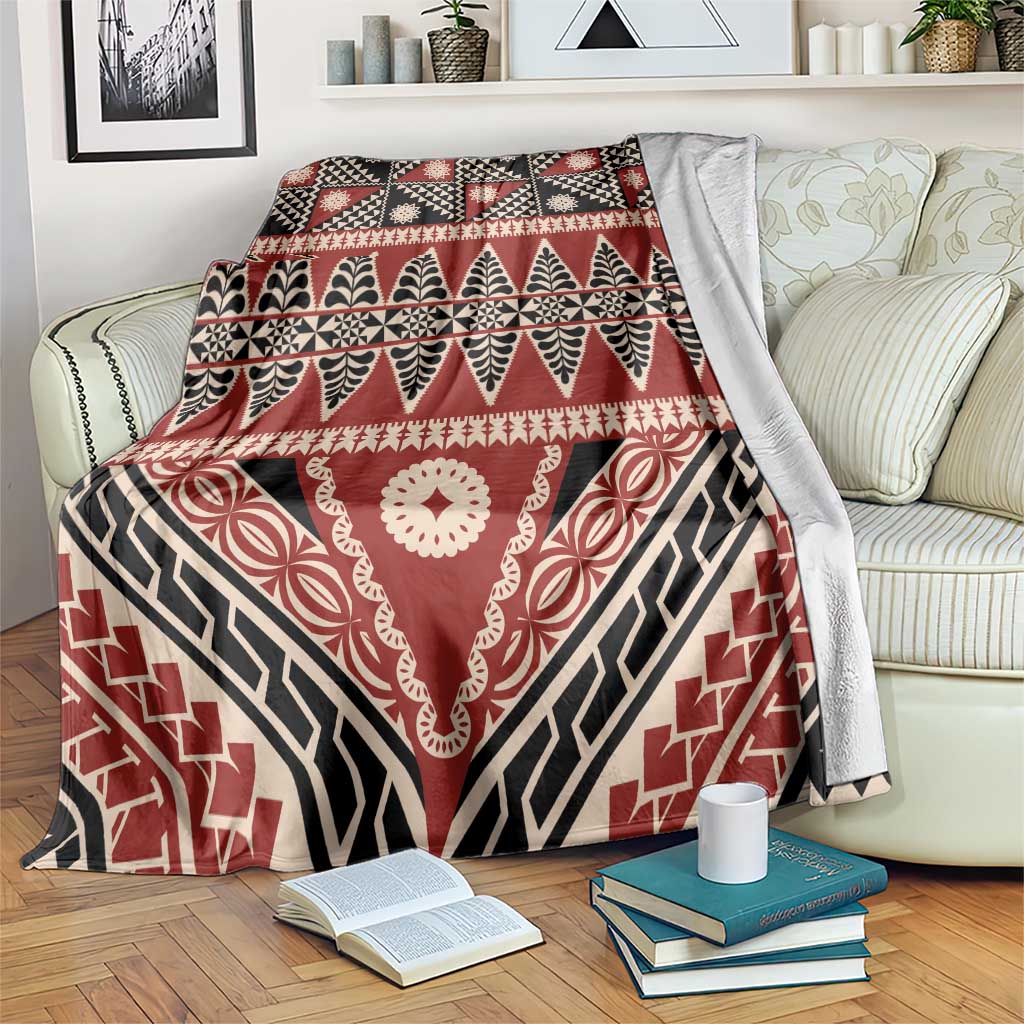 Vintage Bula Fiji Blanket Red Tapa Masi Motif LT9 Red - Polynesian Pride