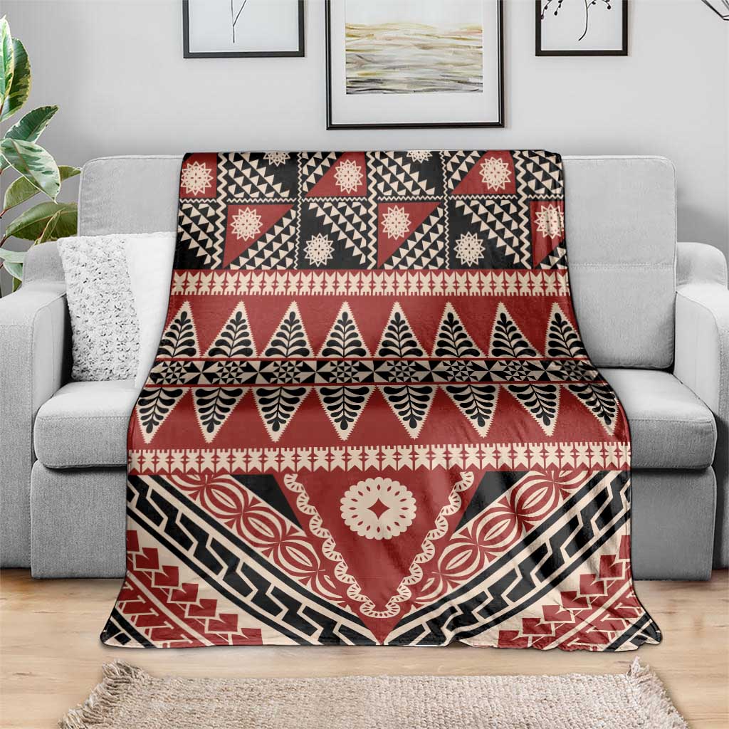 Vintage Bula Fiji Blanket Red Tapa Masi Motif LT9 - Polynesian Pride