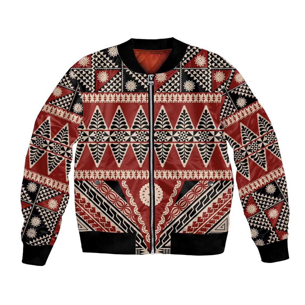 Vintage Bula Fiji Bomber Jacket Red Tapa Masi Motif LT9 Unisex Red - Polynesian Pride