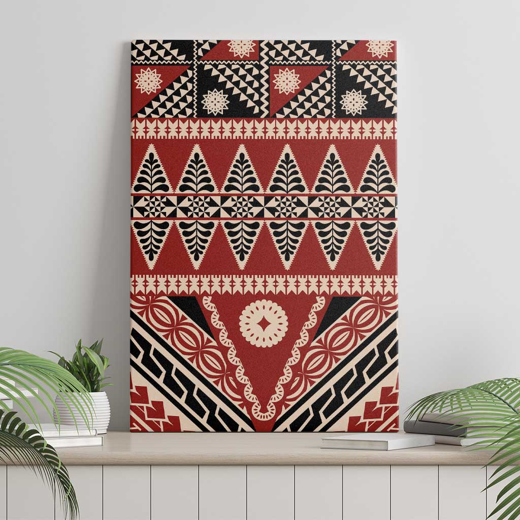 Vintage Bula Fiji Canvas Wall Art Red Tapa Masi Motif LT9 - Polynesian Pride