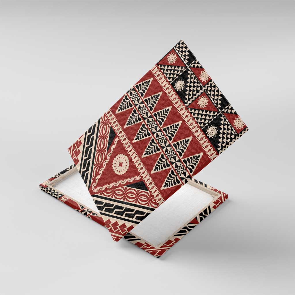 Vintage Bula Fiji Canvas Wall Art Red Tapa Masi Motif LT9 With Frame Red - Polynesian Pride