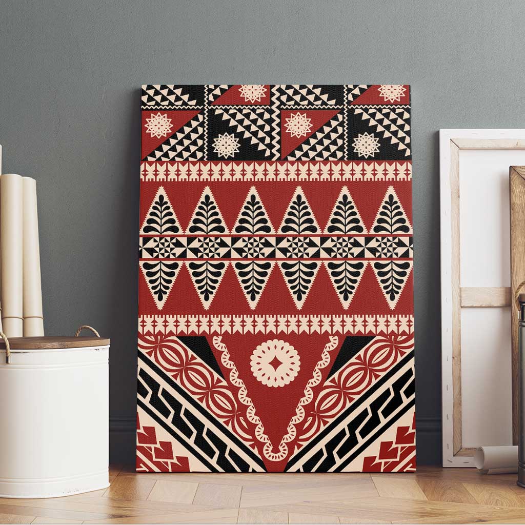 Vintage Bula Fiji Canvas Wall Art Red Tapa Masi Motif LT9 - Polynesian Pride