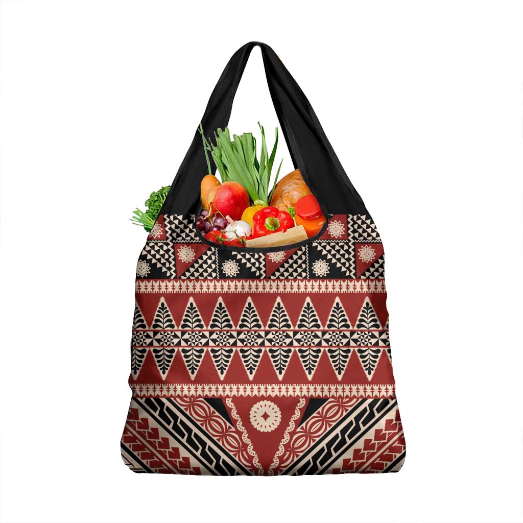 Vintage Bula Fiji Grocery Bag Red Tapa Masi Motif LT9 1-pack One Size Red - Polynesian Pride