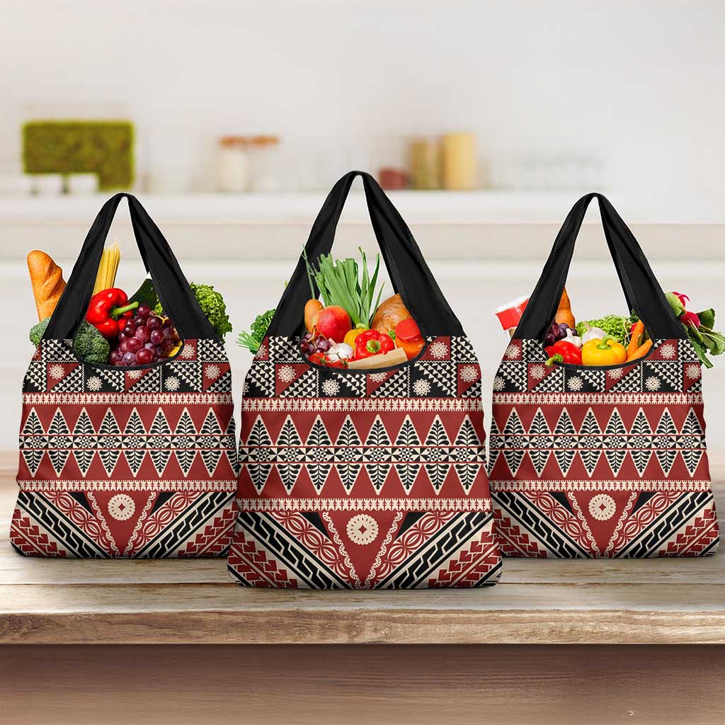 Vintage Bula Fiji Grocery Bag Red Tapa Masi Motif LT9 3-pack One Size Red - Polynesian Pride
