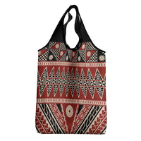 Vintage Bula Fiji Grocery Bag Red Tapa Masi Motif LT9 - Polynesian Pride
