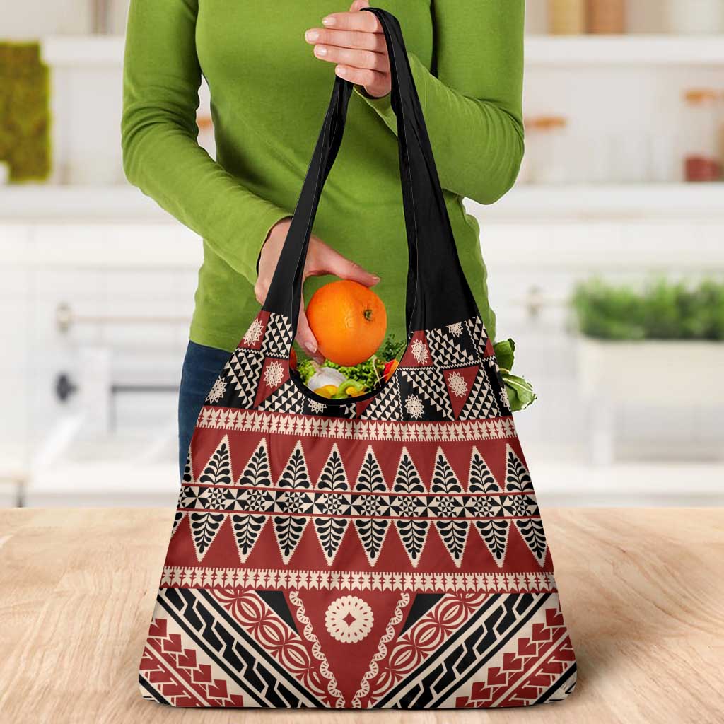 Vintage Bula Fiji Grocery Bag Red Tapa Masi Motif LT9 - Polynesian Pride