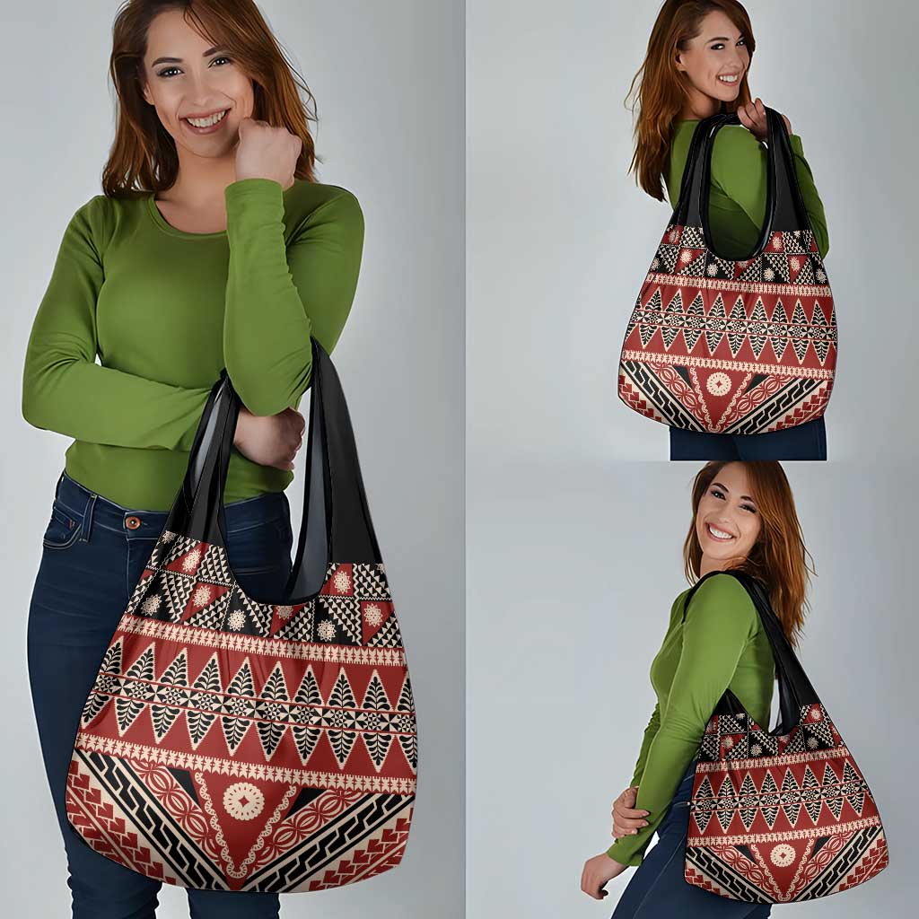 Vintage Bula Fiji Grocery Bag Red Tapa Masi Motif LT9 - Polynesian Pride