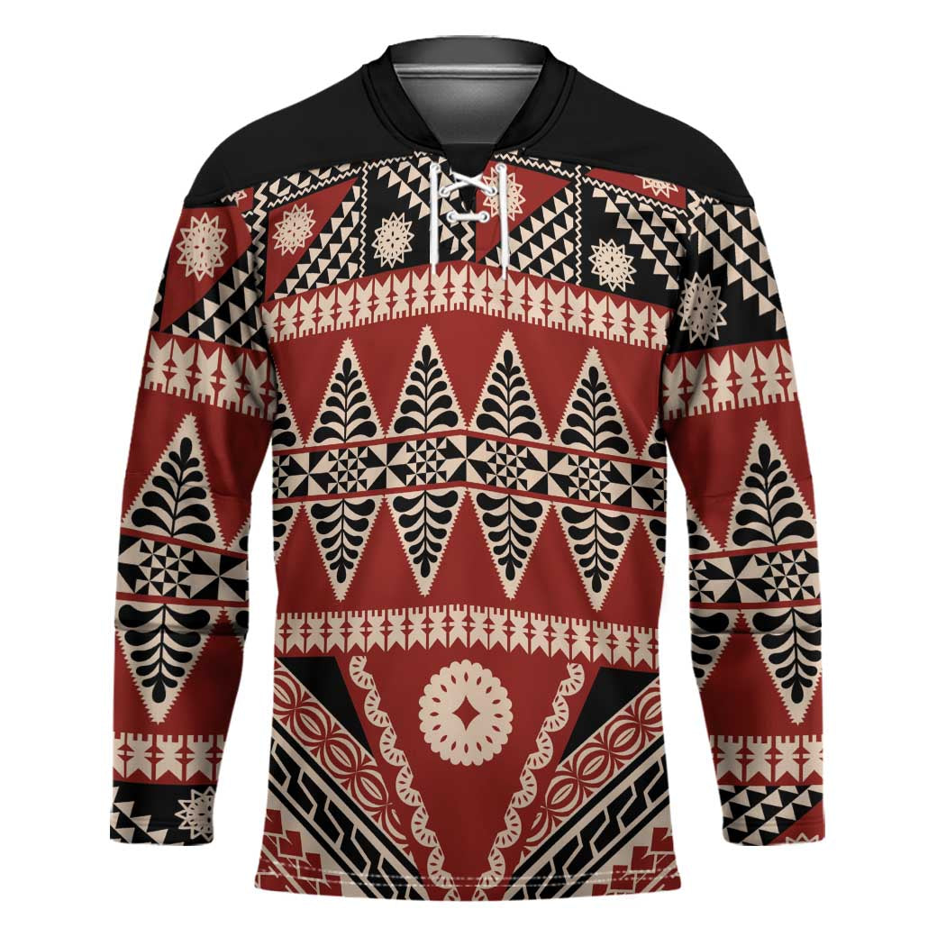 Vintage Bula Fiji Hockey Jersey Red Tapa Masi Motif LT9 Unisex Red - Polynesian Pride