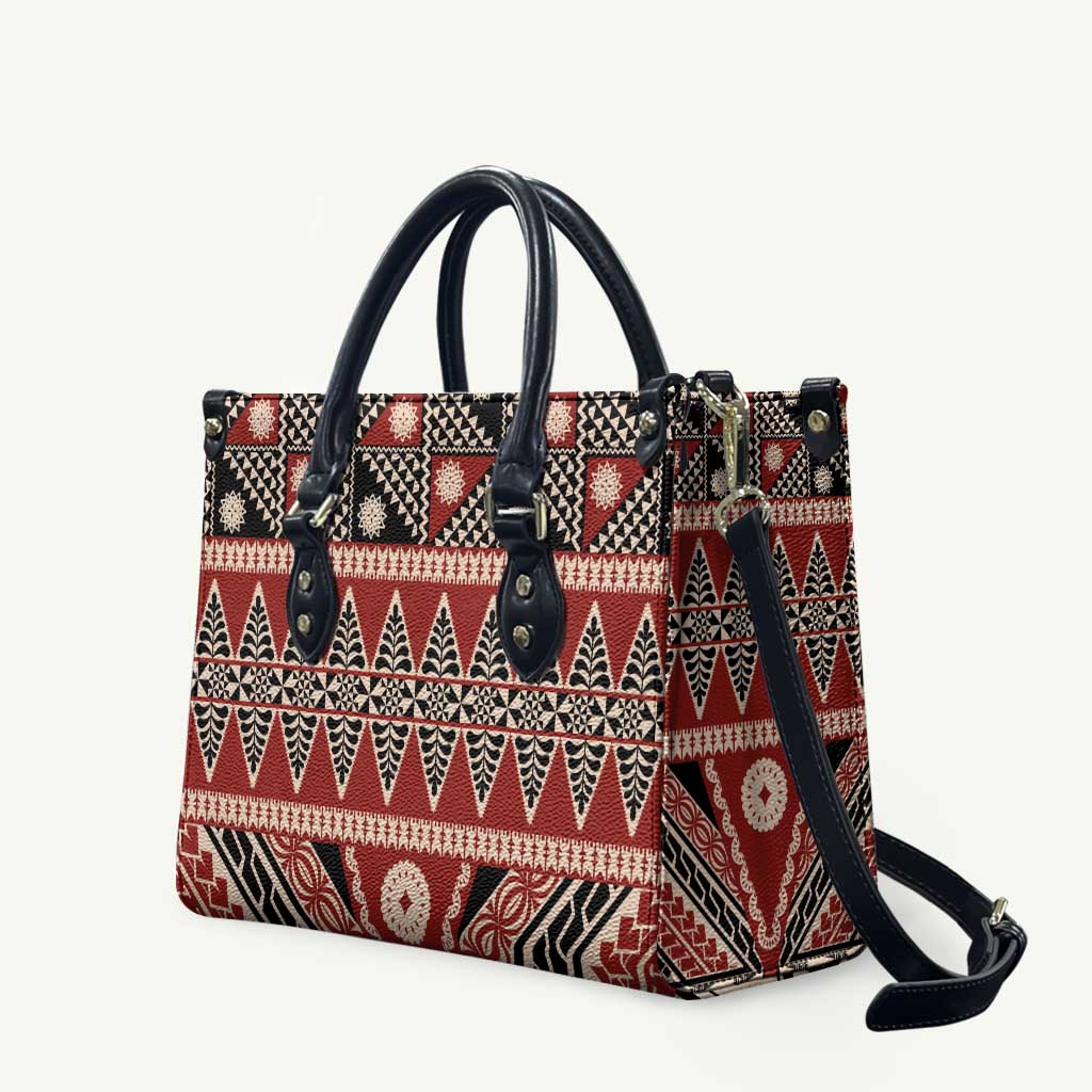 Vintage Bula Fiji Leather Bag Red Tapa Masi Motif LT9 Red - Polynesian Pride