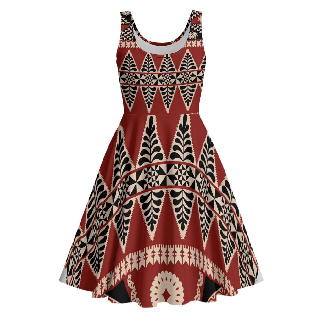 Vintage Bula Fiji Midi Dress Red Tapa Masi Motif LT9 Red - Polynesian Pride