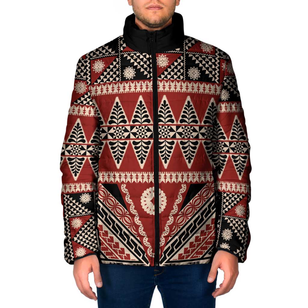 Vintage Bula Fiji Padded Jacket Red Tapa Masi Motif LT9 Men Red - Polynesian Pride