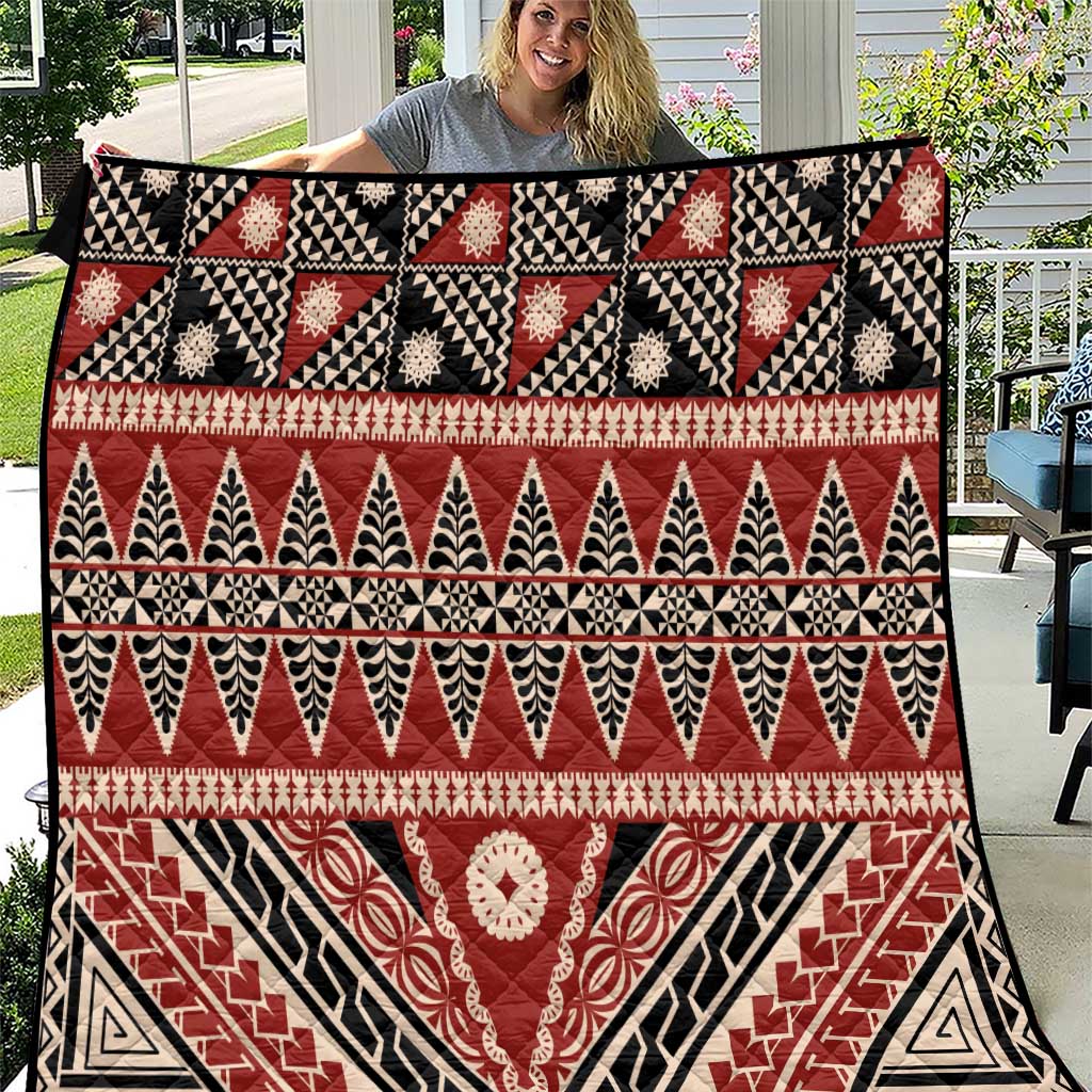 Vintage Bula Fiji Quilt Red Tapa Masi Motif LT9 Red - Polynesian Pride