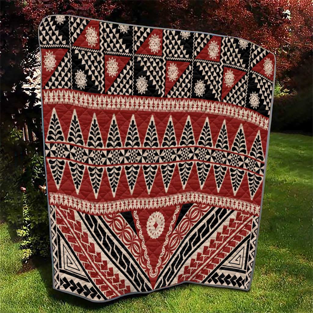 Vintage Bula Fiji Quilt Red Tapa Masi Motif LT9 - Polynesian Pride